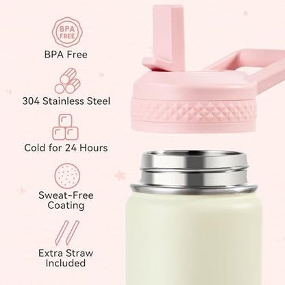 Fijinhom 12 oz Kids Water Bottle, Toddler Water Bottle with Straw, Boys&Girls Bottle for School, 304 Stainless Steel Vacuum Insulated Bottle for Kids, BPA-Free, Leak-Proof, Milky White - color: Milky White