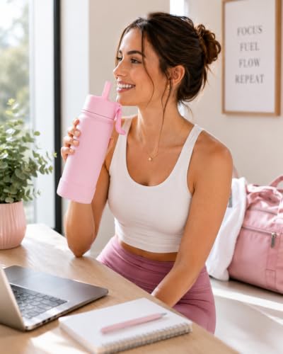 CHILLOUT LIFE 17oz Kids Insulated Stainless Steel Water Bottle with Leak Proof Straw Lid & 144 Stickers - color: Blush Pink, style: 17 oz