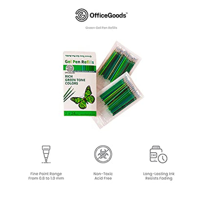 OfficeGoods Gel Pen Refills - 24 Individual Colors - Fits Most Gel Pens - Fast Drying Ink - Perfect for Artists, Adult & Kids Coloring Books, Mandalas, Nature - 2 Pack - Greens - color: Green Only