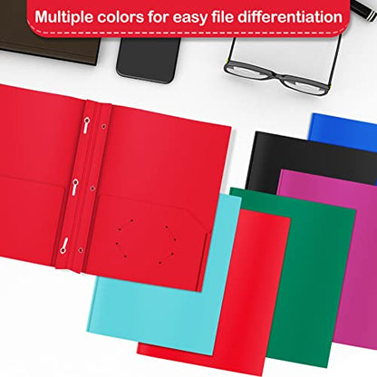 Heavy Duty Plastic Folder, 60 Pack, Pocket Folder with brads, Letter Size Poly File, Plastic Folders with 3 Prongs Fasteners - Red - color: Red, size: 60 PACK