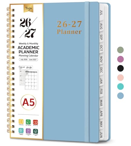 Planner 2026-2027, 6.3" x 8.5" Weekly and Monthly Academic Year Planner Calendar, July 2026 - June 2027, Hardcover Large School Planning Agenda With Tabs, Perfect for School & Office Supplies, A5, Baby Blue - color: G-Baby Blue, size: A5(6.3"x8.5")
