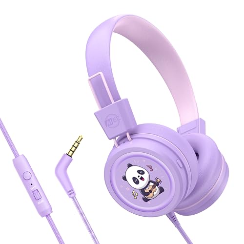 MEE audio KidJamz KJ55 Wired Children’s Headphones with 3.5mm Plug, Colorful Graphics, Volume Limiter & Microphone, Adjustable On-Ear Kids Headset for Online Learning/School/Travel/Tablet (Lavender) - color: Lavender, style: Standard