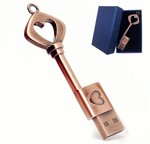 64GB USB 2.0 Flash Drive,Smozer Metal Love Heart Key Shaped USB Drive Thumb Drive USB Computer Memory Drive Nice Gifts for Wedding/Anniversary/Photography (64GB, 1 Pack with Gift Box) - size: 64GB