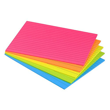 Lined Sticky Notes 6X8 in Bright Ruled Post Stickies Colorful Super Sticking Power Memo Pads Its Strong Adhesive, 5 Pads/Pack, 28 Sheets/pad - size: 6x8 in