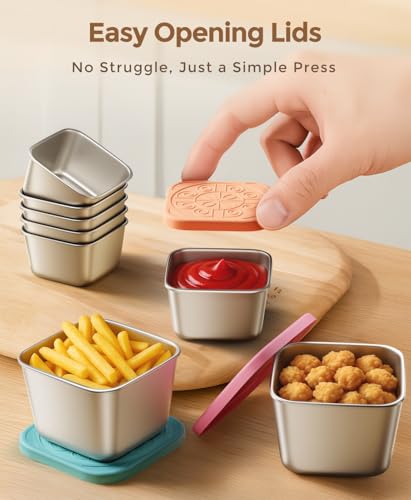 3 Pack 6oz Stainless Steel Snack Containers and 3 Pack 2oz Salad Dressing To Go Containers with Silicone Lids, Reusable Square Meal Prep Condiment Sauce Containers Lunch Box Accessories - color: Magic Forest‌