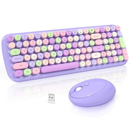 Wireless Keyboard and Mouse Combo, 2.4GHz Wireless Retro Keyboard and Mouse for PC/Laptop/Desktop/Windows (Purple Colorful) - color: Purple