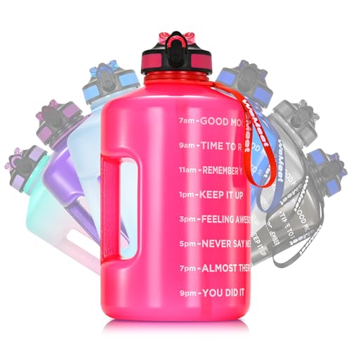 WEMEET Motivational Gallon Water Bottle, BPA Free, Large Sport Water Jug with Handle & Straw, for Fitness, Outdoor, Gym, Travel, Camping, Office (Pink) - color: Pink