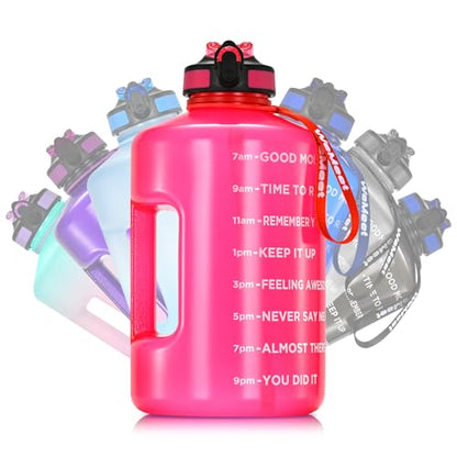 WEMEET Motivational Gallon Water Bottle, BPA Free, Large Sport Water Jug with Handle & Straw, for Fitness, Outdoor, Gym, Travel, Camping, Office (Pink) - color: Pink