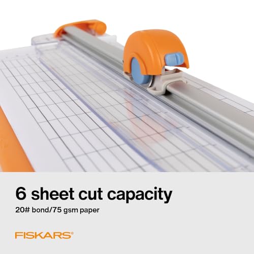 Fiskars Compact Rotary Paper Trimmer - 12" Cut Length - Portable Size with Extendable Base Deck - Self-Sharpening Blade - Scrapbooking Tool