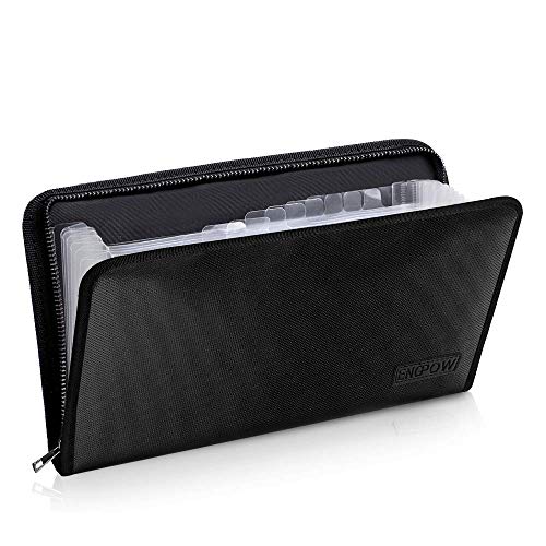 ENGPOW Receipt Coupon Organizer, Fireproof 13 Pockets Accordian Folder | Expanding File Organizer with Labels,Portable Money Storage Holder,Home Office Travel Supplies,A5 Size,(11.4" x 6.7") - color: Black