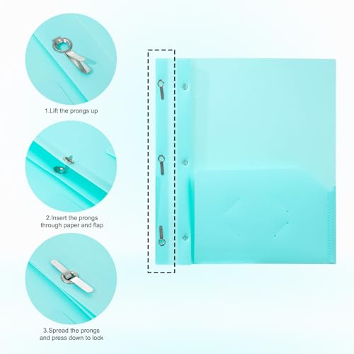 ViVin Sturdy Plastic Folder with Pockets,6 Pack,Heavy Duty Two Pocket 3 Prong Folders,Holds Letter Size Paper,File Folders with Business Card Slot for School Home and Office(Light Green) - color: Light Green, size: 6 PACK