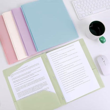 SKYDUE Folders with Pockets and 3 Prongs, 5 Pack Plastic Pastel Pocket Folders, 9.7" x 11.5", Muted - color: Muted