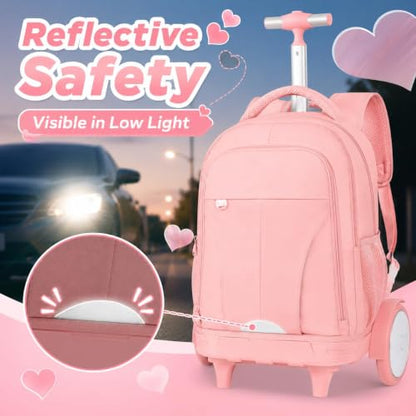 gxtvo Large Wheels & Quiet Glide | Women & Girls Roller Backpack - Water-Resistant Wheeled Bag with Lunch Box for Office, Travel & College - Pink - color: Rolling Backpack Reflective Pink