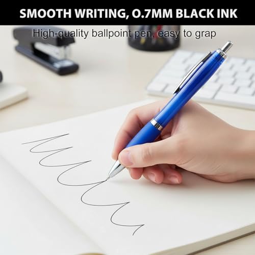 100-Pack Promotional Pens with Custom Text - Clear Plastic Pens - color: Blue