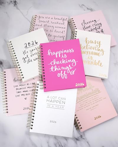 WORLD TRAVELER 2026 Planner Weekly & Monthly Hardcover Spiral Agenda | Hardcover Spiral Lay-Flat Binding, Weekly and Monthly Planning Pages, January to December 2026, 7x8.75 Compact Format - color: White Busy