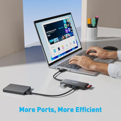 UANTIN USB Hub for Laptop | 5-Port USBA Splitter with 3*USB-A 3.0 and SD/TF Card Reader 2FT Braided Nylon Cable, Multi-Port USB Extender for PC, MacBook, Mac mini, Surface, Desktop