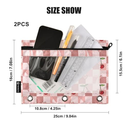 Gredecor 3 Ring Binder Pencil Pouch, Cherry Coquette Ribbon Bow (45) Zippered Pen Case Pouches with Clear Window, 2 Pack Stylish Office & School Supplie - color: Cherry Coquette Ribbon Bow (45)