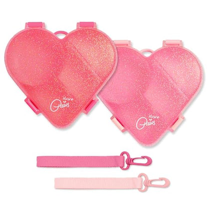 Paris Hilton Bento-Style Heart-Shaped Snack Box Set, Customizable 4-Compartment Containers with Removable Dividers, Built-In Phone Stand & Removeable Wrist Strap, 2-Pack, Pink