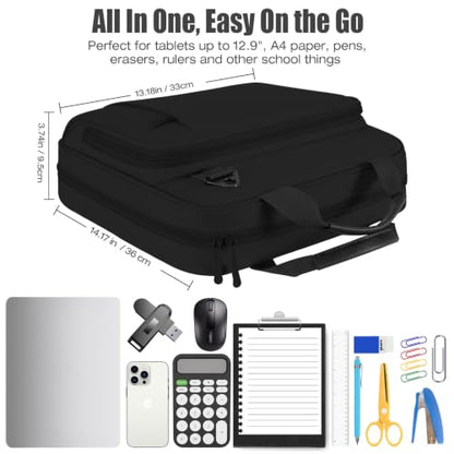 MoKo Zipper Binder, 3 Inch 3 D Ring, 5 Tab File Folders, 700 Sheets, Black | Water-repellent 900D Oxford with five file pockets, two mesh pockets, a handle and padded shoulder strap. - color: Black, size: 3-Inch D-ring