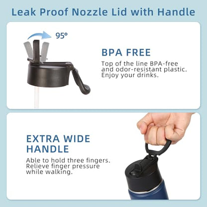 Volhoply Kids Insulated Water Bottle with Straw,16oz Stainless Steel Cold Water Bottles for School,BPA-Free Metal Wide Mouth Cups with Handle Lid,Reusable Double Wall Vacuum Sport Flask(Navy,1) - color: Navy