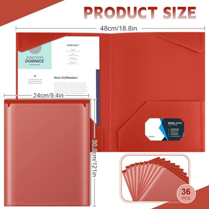 Henoyso 36 Pack Red Plastic Folders with Clear Front Pockets Heavy Duty File Folders with 2 Pockets and Card Slot for Student Communication School Office Presentation Report - color: Red