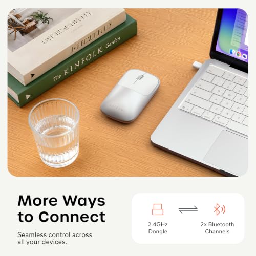 Satechi Slim EX Wireless Mouse, Multi-Device Bluetooth & 2.4GHz Connection for macOS, Windows, iPadOS, and Android, Quiet Clicks, Anodized Aluminum Shell, USB-C Rechargeable Battery, Silver - color: Silver