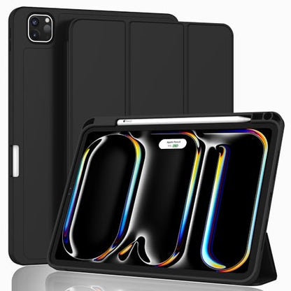 ZryXal iPad Pro 11 Inch Case (M5) 2025/ (M4) 2024 (Model: A3357,A3358,A3359,A2836/A2837/A3006), Trifold Stand Smart Cover with Pencil Holder and Soft TPU Back, Auto Wake/Sleep (Black) - color: Black