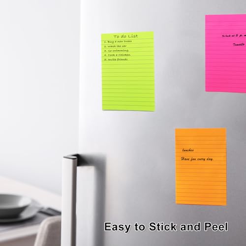9 Pack Lined Sticky Notes 4x6 in Post Sticky Notes with Lines, 9 Bright Colors Self Sticky Notes Pad Its, Large Ruled Sticky Note for Office, Home, 35 Sheets/Pad - size: 4x6 in