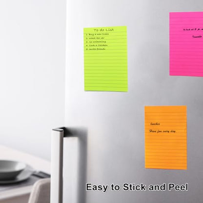 9 Pack Lined Sticky Notes 4x6 in Post Sticky Notes with Lines, 9 Bright Colors Self Sticky Notes Pad Its, Large Ruled Sticky Note for Office, Home, 35 Sheets/Pad - size: 4x6 in