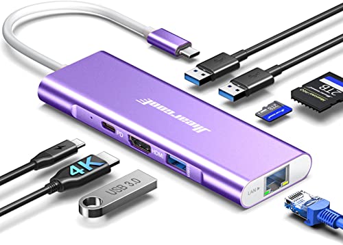 Hiearcool USB C Hub, USB C Dock with Ethernet, 4K@60 HDMI, Purple - color: Purple