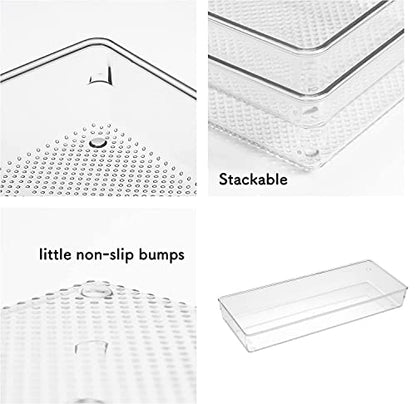 3 Pack Clear Plastic Drawer Organizer Tray Cutlery Utensil Makeups Drawer Silverware Organizers 12" X 6"… (6P(6X6+6X9+6X15)) - size: 6 Pack Mixed Sizes Clear Plastic