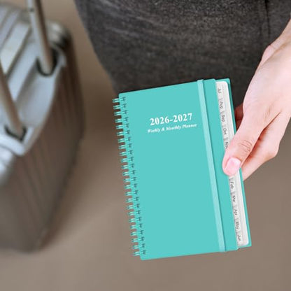 2026-2027 Pocket Planner/Calendar - 2026-2027 Planner from July 2026 - June 2027, Planner 26-27 with 12 Tabs, Twin-Wire Binding, Inner Pocket, 3.75" x 6.75, Teal - color: Teal, size: 3.75" x 6.75"