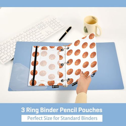 Basketball Pencil Pouches for 3 Ring Binder, Zipper Binder Pencil Case, 2 Pack Clear Window Case Bag for Office Organizers - color: Basketball