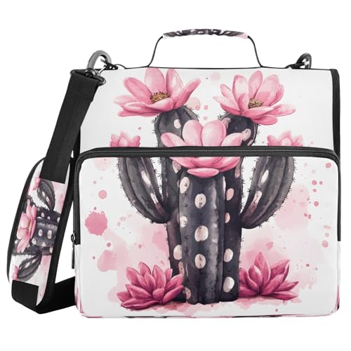 3 Ring Zipper Binder Black Cactus Pink Floral Binders Bag with Shoulder Strap 500 Sheets Paper Organizer Trapper Keeper Documents Storage File Folder for School Office - color: A433