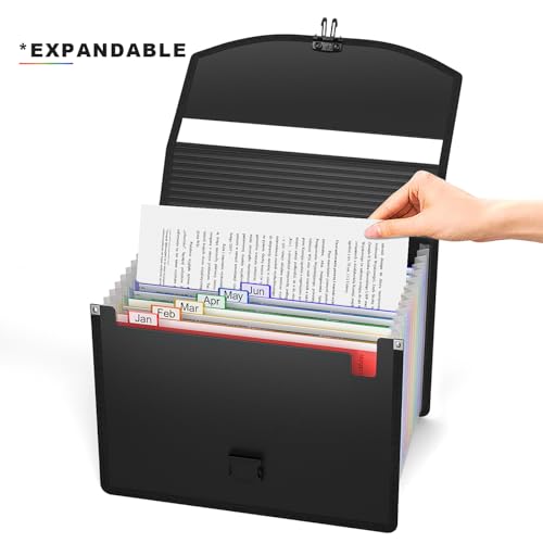 Accordion File Organizer with Handle,13 Pockets Expanding File Folder for Paper/Document/Bill,Portable Filing Box,Visible Window,Quick Search,Expandable Bottom,Large Capacity,A4/Letter Size - size: 12-Pockets