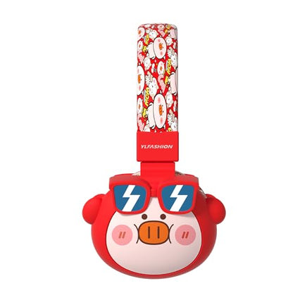 Beerus Kids Bluetooth Headphones, 85dB Volume Limiter, Bluetooth 5.4 & 20H Playtime, Ultra-Soft Foldable Over-Ear Headset with Mic, FM/TF Mode, Cute Animal Design for School Travel - color: Red Piggy