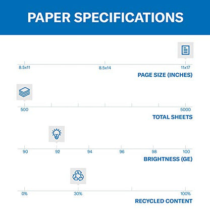 Hammermill Printer Paper, Great White 30% Recycled Paper, 11 x 17 - 1 Ream (500 Sheets) - 92 Bright, Made in the USA, 086750 - size: 1 Ream | 500 Sheets, style: Ledger (11x17)