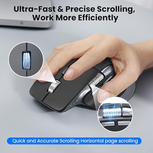 CITLLA Ergonomic Bluetooth Mouse for Laptop, Rechargeable Wireless Mouse with Multi-Device Switching, Silent Click, Flying Scroll & Thumb Wheel, 4800 DPI for PC, Mac, Tablet and Phone (Black) - color: Black