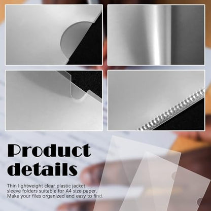 50PCS Clear Plastic Document Folders, Letter/A4 L-Type Project Pockets | 1.4mm Thickness, Copy Safe, Lightweight, Transparent, Project Organization, School, Office, Home Use