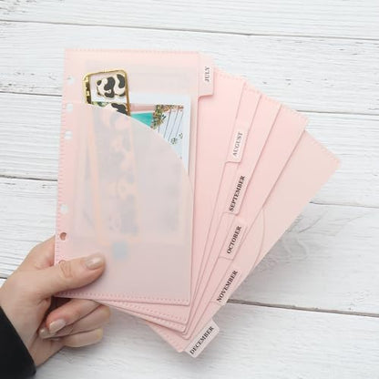 Mogoostry 12pcs Pink A6 Binder Pockets Cash Envelopes Pink Divider Pocket with 6Tabs and Label Sticker A6 Budget Sheet Sleeves Two Pockets Folder Binder Inserts Money Organizer - color: 12pcs Pink Envelope