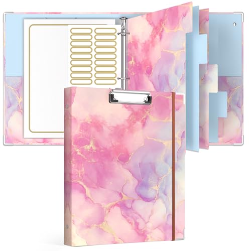 Rouidr 3 Ring Binder with clipboard, 1 inch 8.5 x 11 in Letter Size View Binders Organizer with Dividers Tabs & Clear Sleeves, School Supplies, Office Supplies - color: Cute Pink Marble, size: 1in(Letter Size)