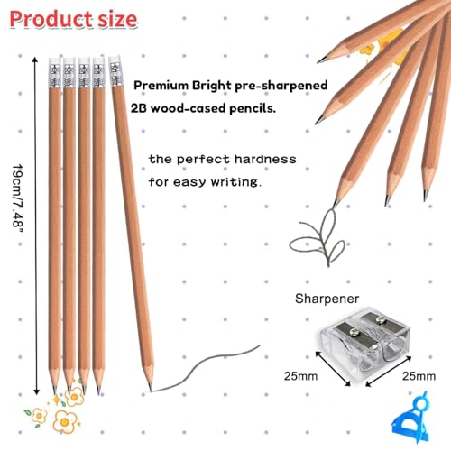 Adhere 25pcs Woodcase Pencils with Eraser Premium Pre-Sharpened Hexagon Graphite 2B pencils ideal for home, office writing including a Free Sharpener (Nature wood・25pcs) - color: Nature wood・25pcs