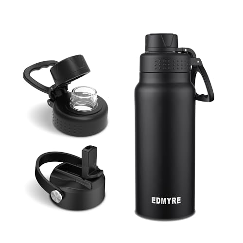 20 oz Stainless Steel Water Bottle with Straw Lid & Twist Lid, Insulated water bottle for men & women with Silicone Boot, Leakproof, Keeps Cold 24H / Hot 12H, Wide Mouth for Gym, Travel, Sports, Gym - color: Black, size: 20 Ounces
