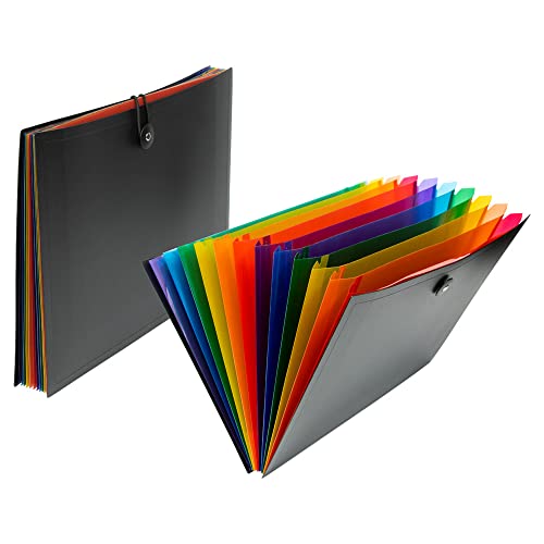 JAM PAPER 다양한 파일이 있는 아코디언 폴더 - 12포켓 플라스틱 확장 파일 - 레터 사이즈 - 22.9 x 33cm(9 x 13인치) - 블랙 - 개별 판매 - color: 블랙 & 멀티 컬러, size: Letter Size