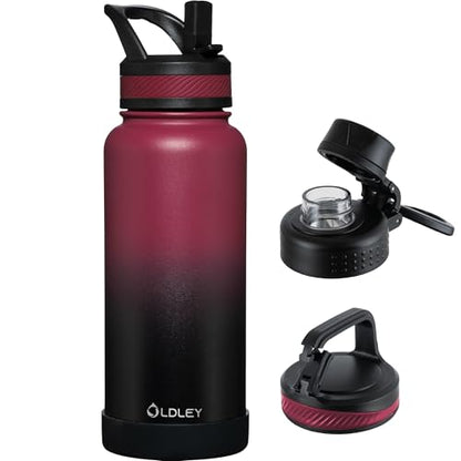 OLDLEY 32 oz Insulated Water Bottle With Straw, Stainless Steel Sports Water Cup Flask with 3 Lids(Straw, Spout and Handle Lid) Double Walled Travel Thermal Canteen Mug,Dark Rainbow - color: Dark Rainbow, size: 32 Ounces