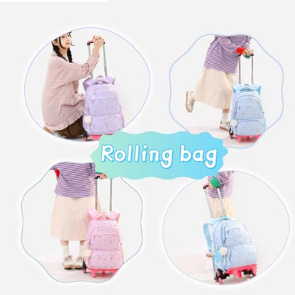 Star Print Rolling Backpack for Girls Kids Backpack with Wheels Roller Bookbag Trolley School Bag Wheeled Bag Green - color: 2 Wheels 05 Green, style: 2 Wheels
