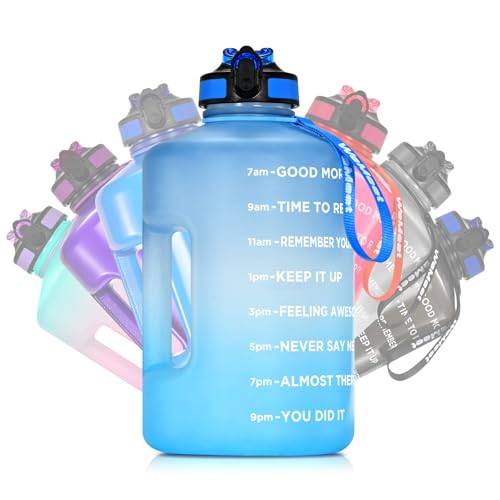 WEMEET 128oz Large Water Bottle with Straw and Time Marker, BPA FREE, 1 Gallon Reusable Motivational Water Bottle, for Gym, Travel, Camping, Hiking (Blue Blue) - color: Blue Blue