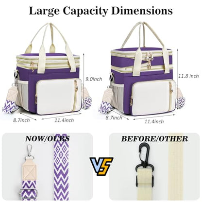 LOKASS Lunch Box for Women-16L-Insulated Lunch Bag Women, Expandable Double-layer Leakproof Cooler Bag with Upgrade Adjustable Shoulder Strap Ideal for Work/Picnics（Purple） - color: Purple
