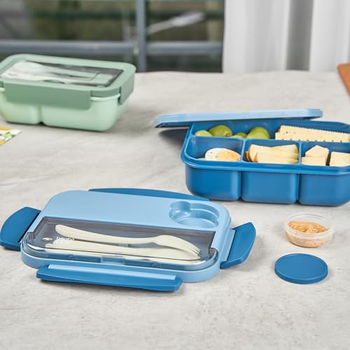 Restaurantware Bento Box 10 Count 44 Ounce Plastic Lunch Box With Cutlery, Leakproof Microwave-Safe Meal Prep Container Reusable Versatile Blue for Travel - size: 10 Count, style: 44 oz - Blue