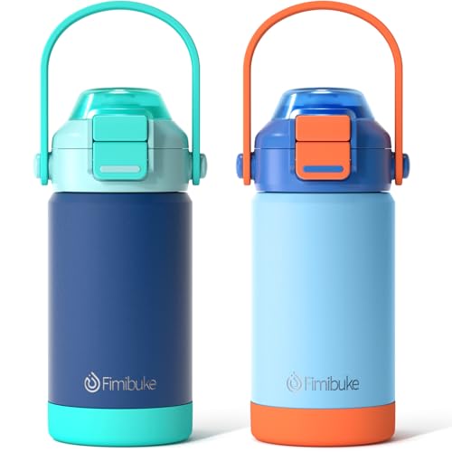 Kids Insulated Water Bottle with Pop-Open Straw & Spout 2-in-1 Lid, 14oz Leak Proof 18/8 Stainless Steel Vacuum Tumbler, BPA-Free Kids Cup For Travel School Boys Girls Toddler 2 Packs,Sea World - color: A2.Underwater World, size: 14 Ounces